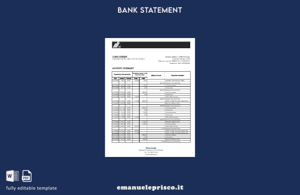 modello di versione Excel dell'estratto conto bancario Tatra della Slovacchia in