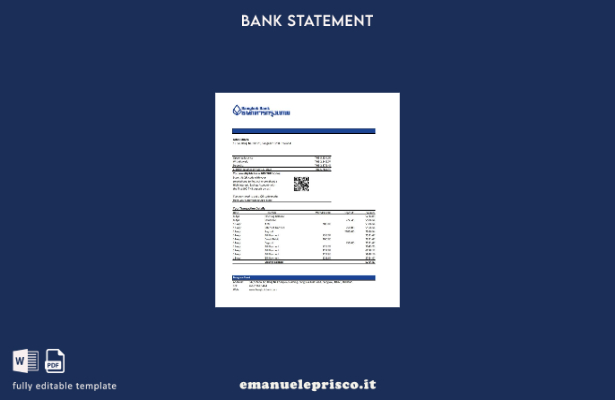 modello di versione Excel dell'estratto conto bancario Thailandia Bangkok in sti