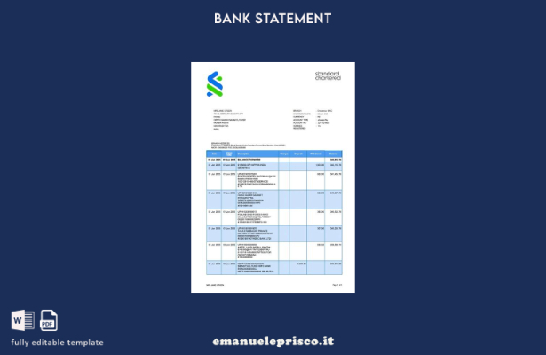 modello di versione word dell'estratto conto bancario Chartered standard indiano