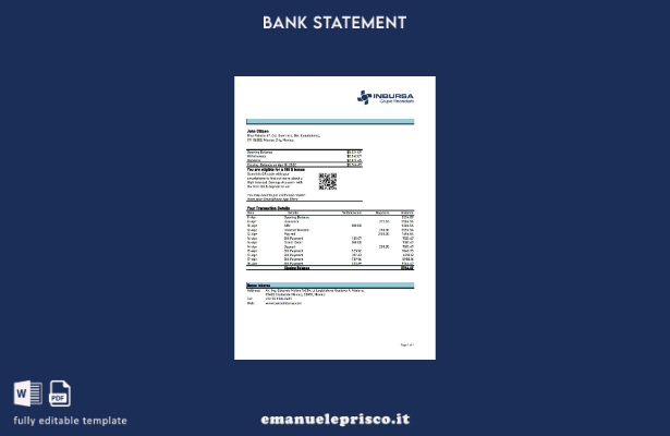 modello di versione word dell'estratto conto bancario Messico Inbursa in stile v