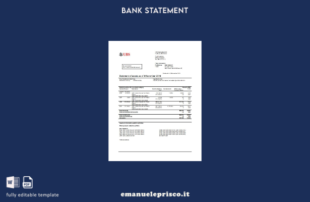 modello di versione word dell'estratto conto bancario UBS svizzero in stile veri