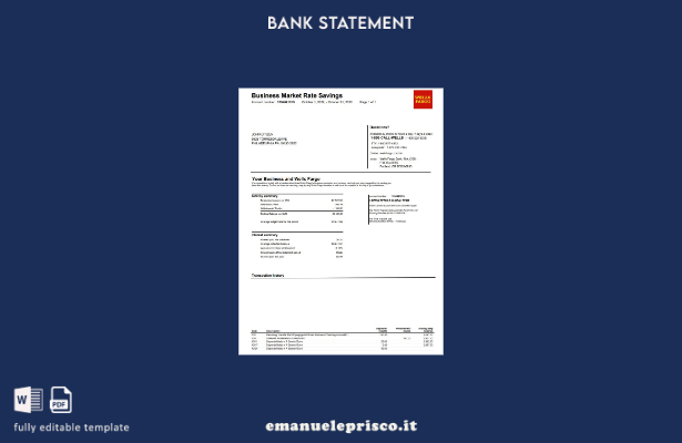 modello di versione word dell'estratto conto bancario Wells Fargo in stile verif