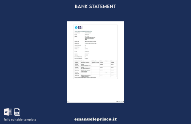 modello di versione word dell'estratto conto dell'India State Bank of India in s