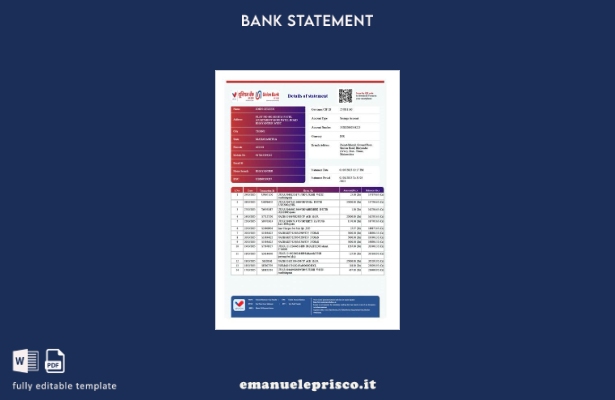 modello di versione word dell'estratto conto dell'India Union Bank of India in s