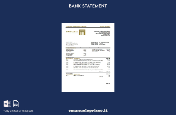 modello di versione word dell'estratto conto della Banca Centrale della Repubbli