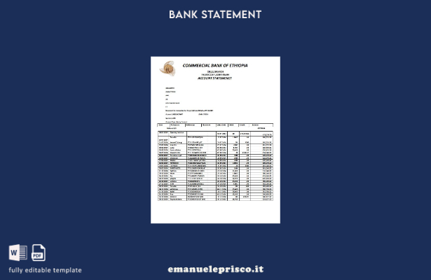 modello di versione word dell'estratto conto della Banca commerciale dell'Etiopi