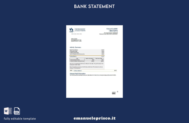 modello di versione word dell'estratto conto della banca di risparmio federale U