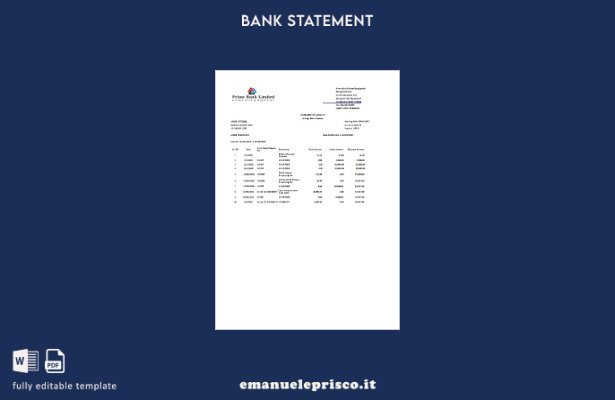 modello di versione word di estratto conto Prime bank Limited in stile verificat
