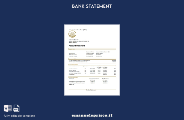 modello excel di estratto conto BEAC della Banca degli Stati dell'Africa Central