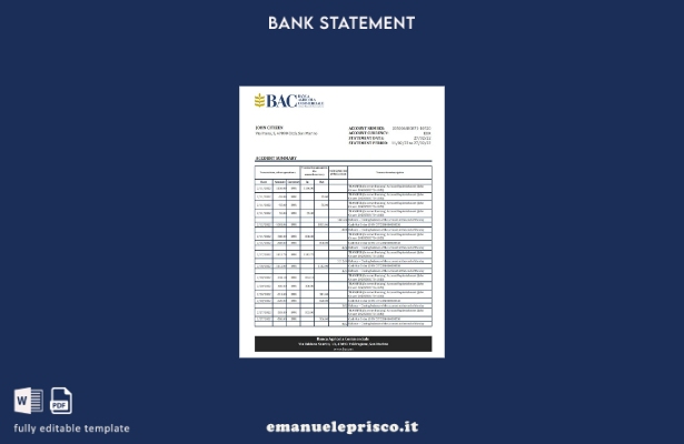 modello excel di estratto conto Banca Agricola Commerciale San Marino stile veri