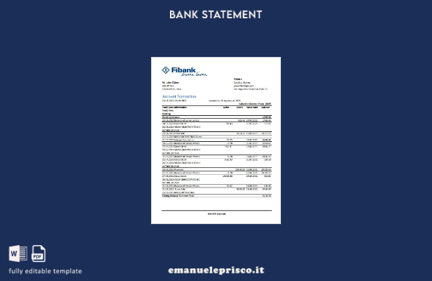 modello excel di estratto conto Guinea Fibank in stile verificato