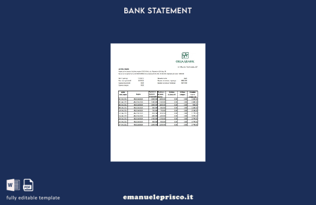 modello excel di estratto conto Ucraina Oshadbankbank in stile verificato