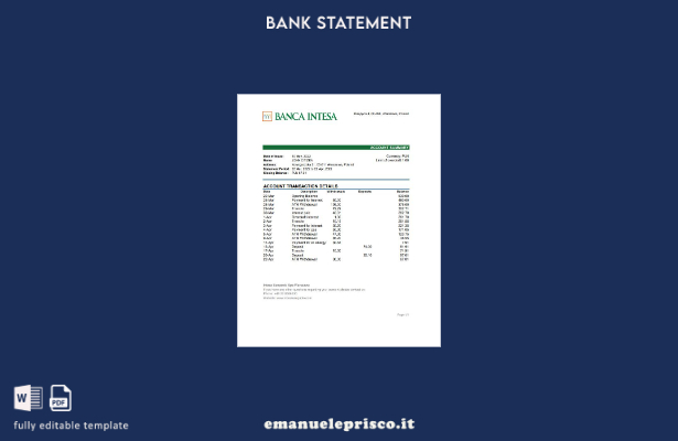 modello excel di estratto conto bancario Polonia Banca Intesa stile verificato
