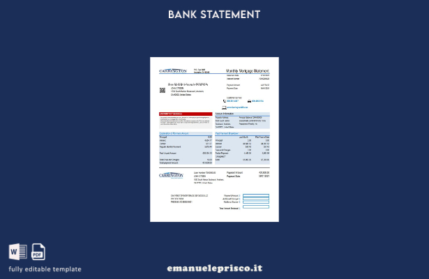 modello excel di estratto conto bancario USA Carrington Mortgage Services in sti