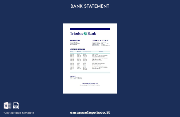modello excel di estratto conto bancario olandese Triodos in stile verificato