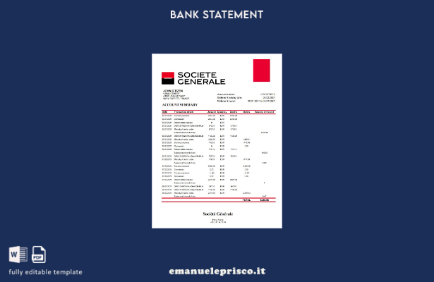 modello excel di estratto conto bancario stile verificato Francia Société Généra
