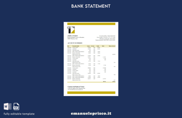 modello excel di estratto conto della Banca commerciale del Ciad in stile verifi