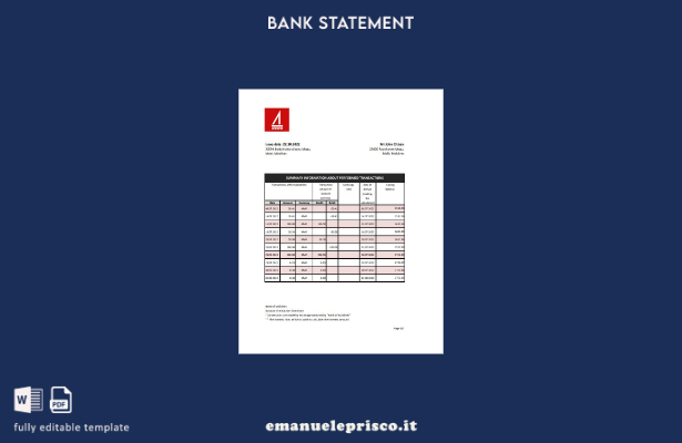 modello excel di estratto conto della Banca delle Maldive in stile verificato