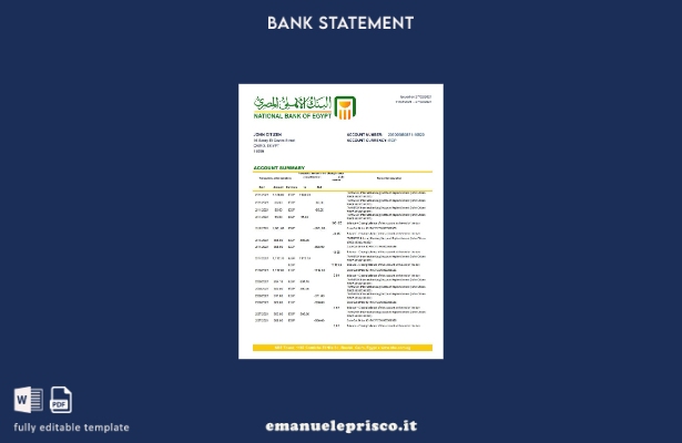 modello excel di estratto conto della Banca nazionale egiziana in stile verifica