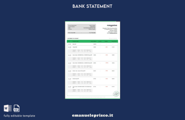 modello verbale di estratto conto Pakistan Easypaisa in stile verificato