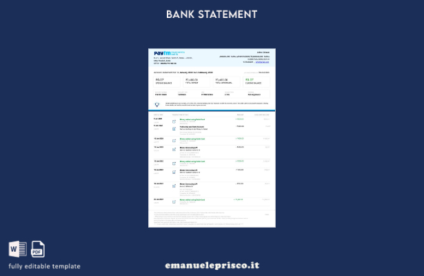 modello verbale di estratto conto bancario India Paytm Payments in stile verific