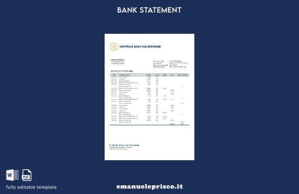modello verbale di estratto conto bancario Suriname Centrale Bank Van Suriname i