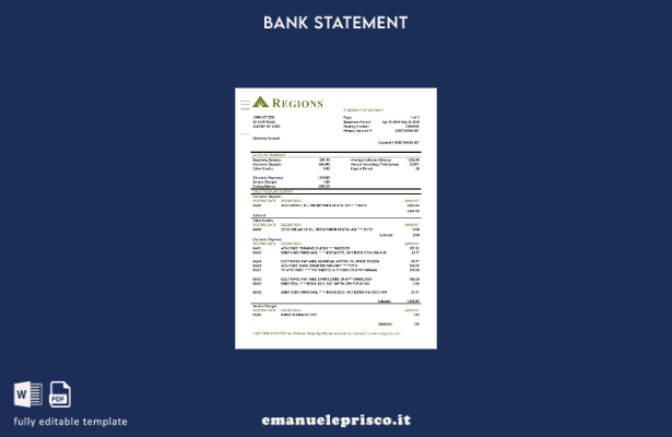 modello verbale di prova dell'indirizzo bancario delle regioni degli Stati Uniti