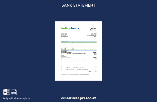 modello versione Excel dell'estratto conto bancario Belize stile verificato