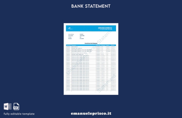 modello word dell'estratto conto della Nigeria Union Bank of Nigeria in stile ve