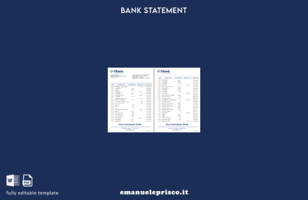 modello word delle pagine di estratto conto bancario Bulgaria Fibank (First Inve