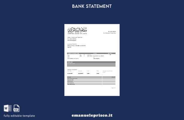 modello word di dichiarazione bancaria della Libia Central Bank of Libya in stil
