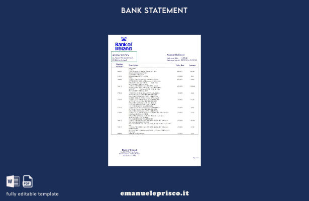 modello word di dichiarazione della Banca d'Irlanda in stile verificato