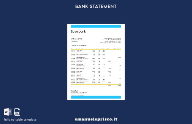 modello word di estratto conto Cechia Equabank in stile verificato