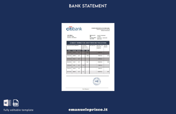 modello word di estratto conto Citibank olandese in stile verificato