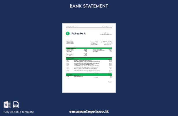 modello word di estratto conto Comore iSavings in stile verificato