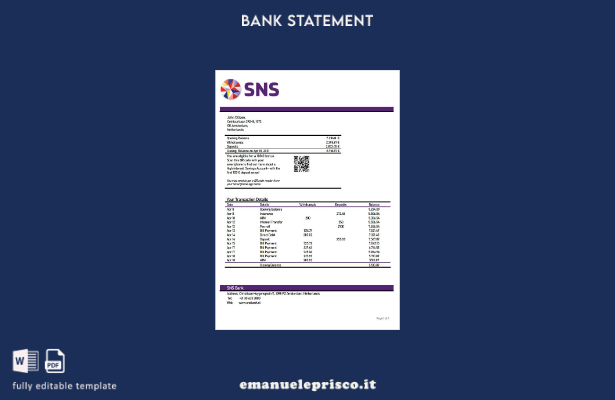 modello word di estratto conto SNS olandese in stile verificato