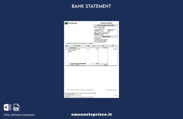 modello word di estratto conto Togo Orabank in stile verificato
