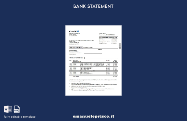 modello word di estratto conto USA Chase in stile verificato