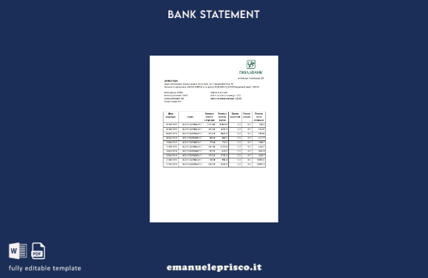 modello word di estratto conto Ucraina Oshadbank in stile verificato