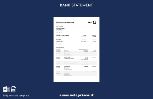 modello word di estratto conto ZEN Ucraina in stile verificato