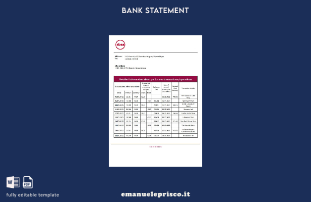 modello word di estratto conto bancario ABSA del Mozambico in stile verificato