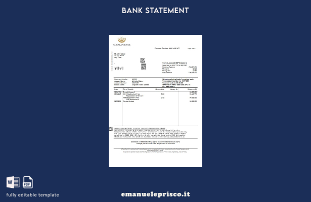modello word di estratto conto bancario Al Rayan del Regno Unito in stile verifi