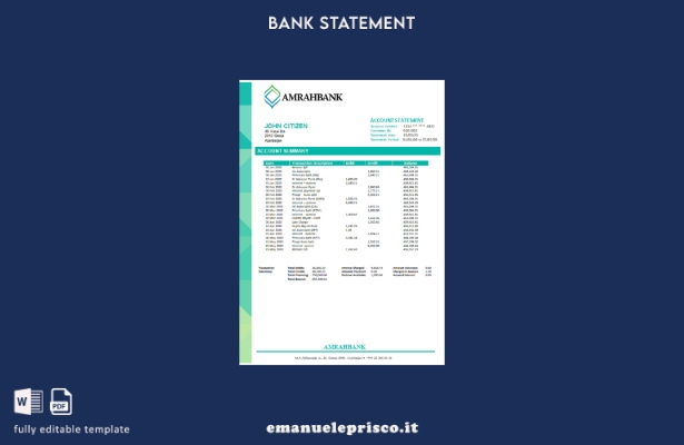 modello word di estratto conto bancario Amrahbank in stile verificato dell'Azerb