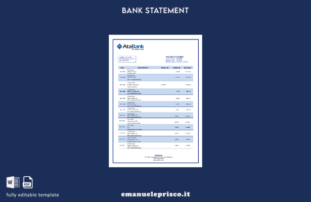 modello word di estratto conto bancario AtaBank in stile verificato dell'Azerbai