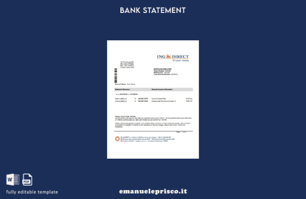 modello word di estratto conto bancario Australia ING Direct in stile verificato