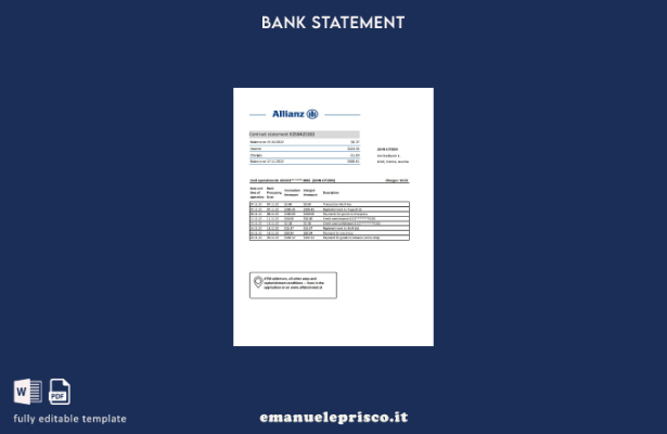 modello word di estratto conto bancario Austria Allianz Investment Bank in stile