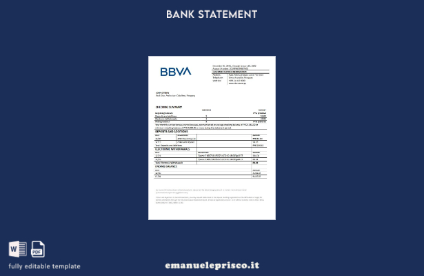 modello word di estratto conto bancario BBVA del Paraguay in stile verificato