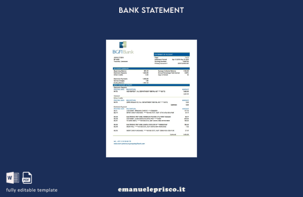 modello word di estratto conto bancario BGFI Bank Bonapriso in stile verificato