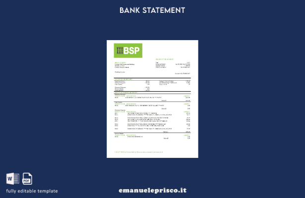 modello word di estratto conto bancario BSP delle Isole Salomone in stile verifi