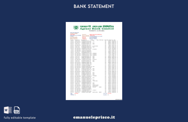 modello word di estratto conto bancario Bangladesh Agrani in stile verificato